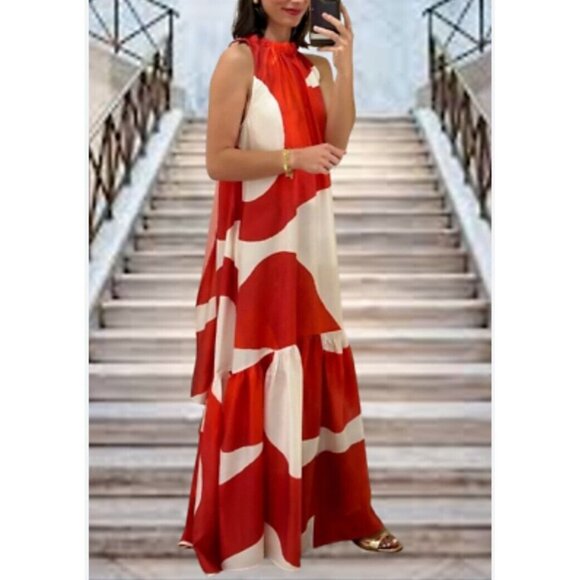 H&M Voluminous maxi dress Summer 2024 Collection (orange/Patterned) Size XXL - Picture 16 of 16